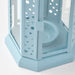 A tealight lantern from IKEA designed for indoor and outdoor use, in a calming pale blue color and measuring 22 cm (9 inches) in height.-30542591