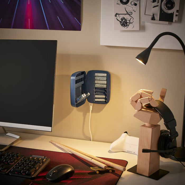 IKEA LITOSFÄR Battery charger with storage, dark blue with LADDA Rechargeable battery,1900 HR06 AA 1.2V