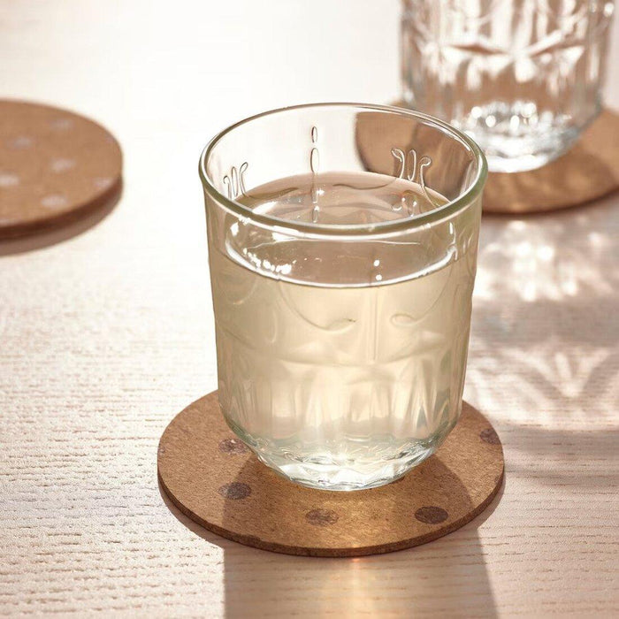IKEA  New SOLABBORRE Coaster, cork/dotted, 10 cm 4 pack with Mug, white 30 cl ( 2 pieces )