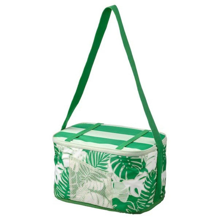 IKEA SOMMARFLOX Cooling bag, patterned/bright green, 38x26x22 cm with IKEA PRUTA Food container with lid, blue, 0.6 l