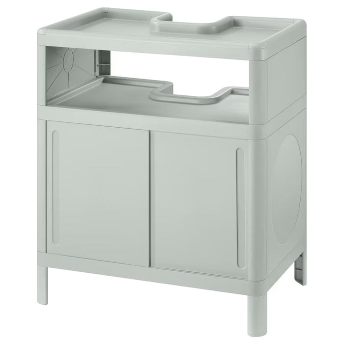 IKEA IVÖSJÖN wash-basin base cabinet with sliding doors in green, dimensions 50x33x57 cm (19 5/8x13x22 1/2 inches). Features a modern, minimalist design with a top section for a wash-basin and a lower section with sliding doors for storage. Elevated on four legs, offering additional space underneath. Ideal for small bathrooms, combining practicality and style-00597293   
