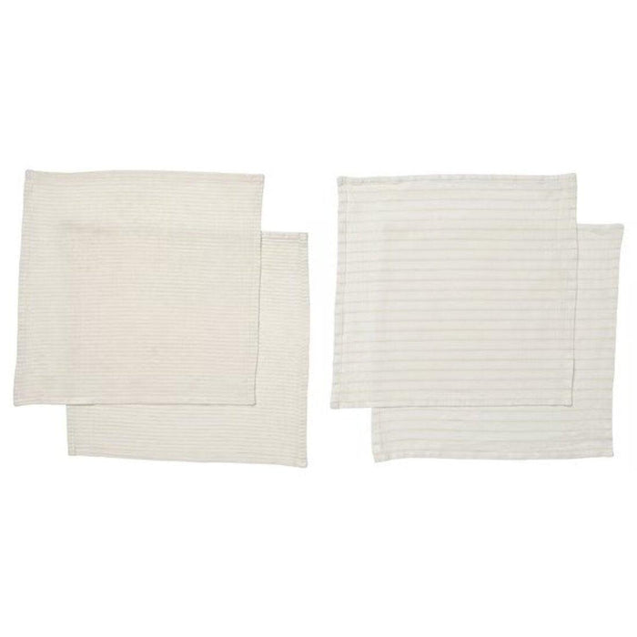 IKEA PANNÅ Placemats, Pink, 37 cm (15") - Pack of 4 with 6-Piece Deep Plate, white, 20 cm and FÖRNUFT Spoon, stainless steel, 19cm and SILVERARV Napkin, striped light beige/off-white, 35x35 cm