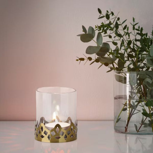 Glass/Gold-Color Tealight Holder with a tealight - 8 cm, IKEA  80542659