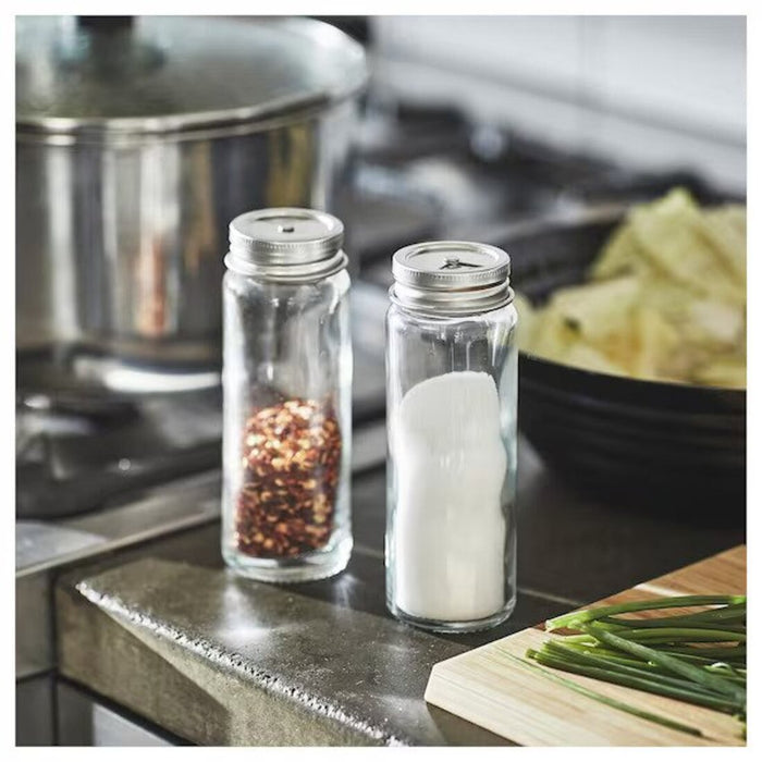 Stainless Steel and Clear Glass Salt and Pepper Shakers, 12 cm (4 ¾ inches)-20553226