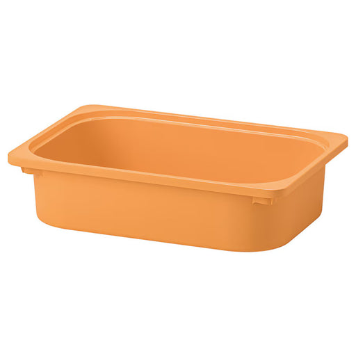 Light orange IKEA TROFAST storage box, rectangular with rounded edges and slightly raised rim. Dimensions: 42x30x10 cm (16 ½x11 ¾x4"), ideal for organizing small items- 00582084