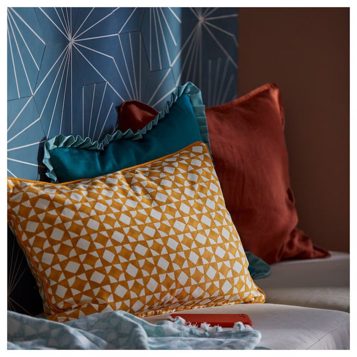 Minimalist IKEA GOKVÄLLÅ cushion cover in yellow/white stripes, 16x23 inches, for boho or Scandinavian decor 40596121