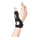 Black finger holder protective sleeve for thumb support, designed for injury recovery, arthritis relief, and sports protection. Features adjustable straps and breathable material for comfort and stability.-