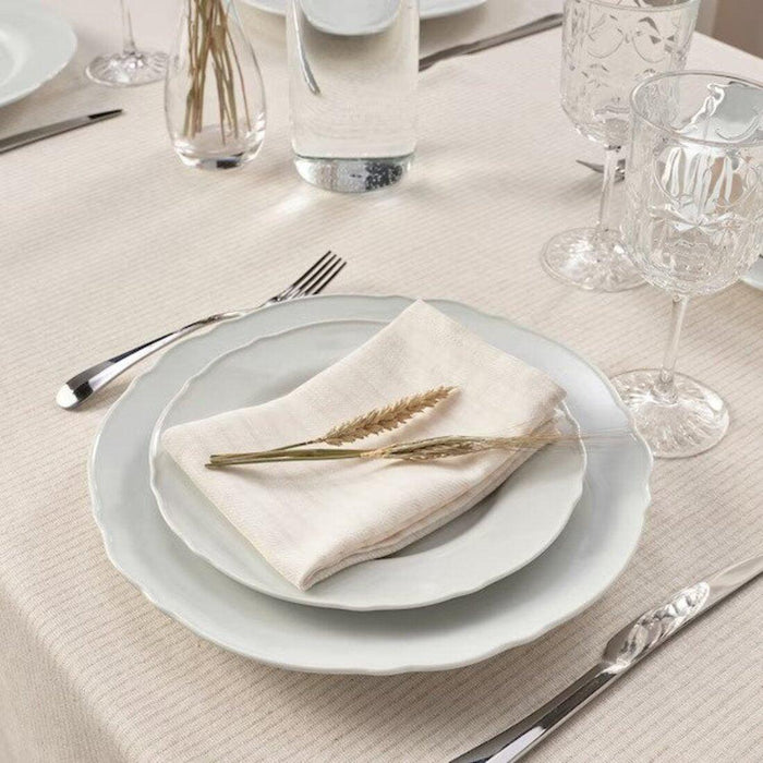 IKEA PANNÅ Placemats, Pink, 37 cm (15") - Pack of 4 with 6-Piece Deep Plate, white, 20 cm and FÖRNUFT Spoon, stainless steel, 19cm and SILVERARV Napkin, striped light beige/off-white, 35x35 cm