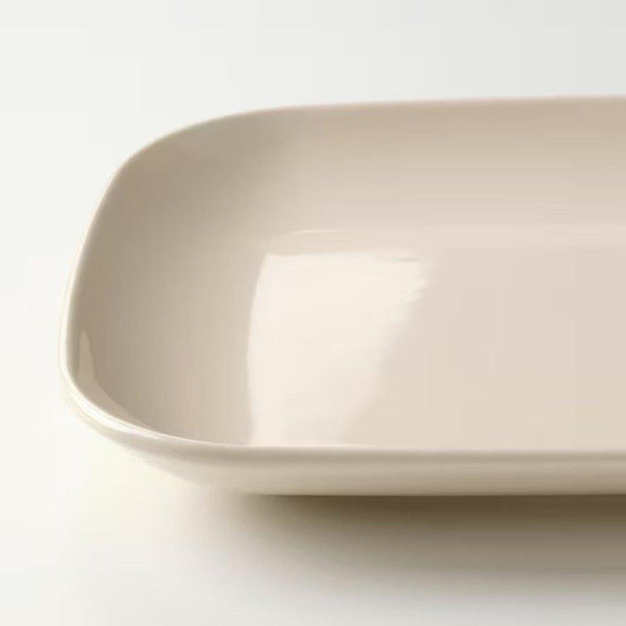 IKEA MÄRIT Table-runner, natural, 35x130 cm with FÄRGKLAR Plate, glossy beige, 30x18 cm and  FÄRGKLAR Mug, Glossy Beige, 37 cl pack of 1