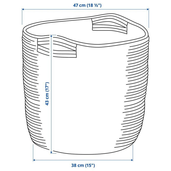 An image showing the Dimensions of IKEA TJABBIG Basket: 47x43 cm (18 ½x17 inches)