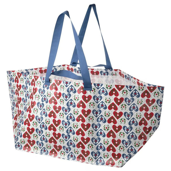 IKEA VINTERFINT Large Carrier Bag - Blue/Red Heart Pattern  30530569