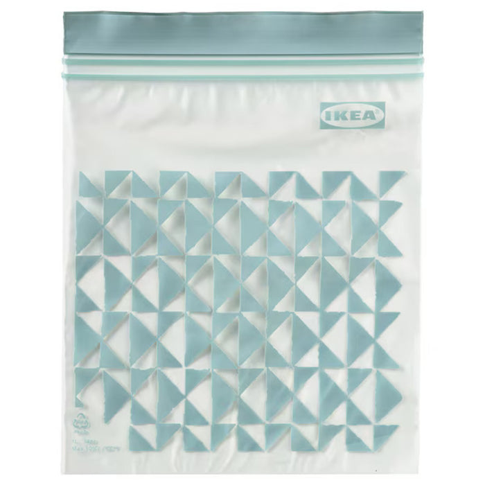 IKEA ISTAD resealable bag – 1L (20 Pack) – Transparent storage bag with a pale grey-green geometric triangle pattern. Features a double-seal closure for secure storage.-50592716