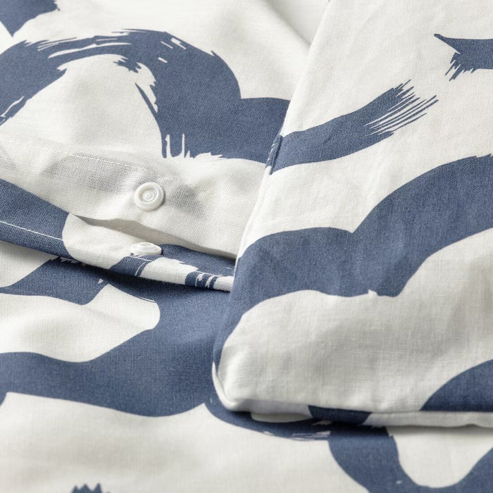 IKEA EKPURPURMAL duvet cover with practical button closure (white/blue cloud design) 50547007

