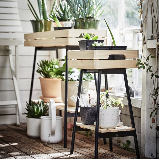 IKEA VANILJSTÅNG plant stand in pine and black, a 67 cm (26.5-inch) tall tiered shelf for indoor plants. 60426340