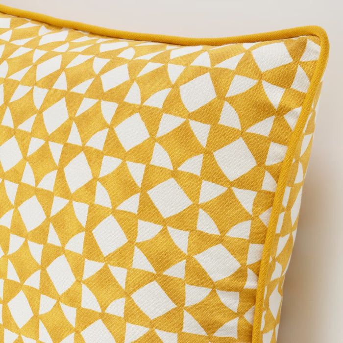 Close-up of IKEA GOKVÄLLÅ cushion cover fabric showing soft cotton texture and yellow/white stripes 40596121