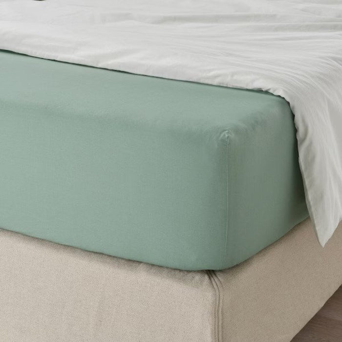 Premium Quality ULLVIDE Fitted Sheet, 140x200 cm - Grey/Green Luxury