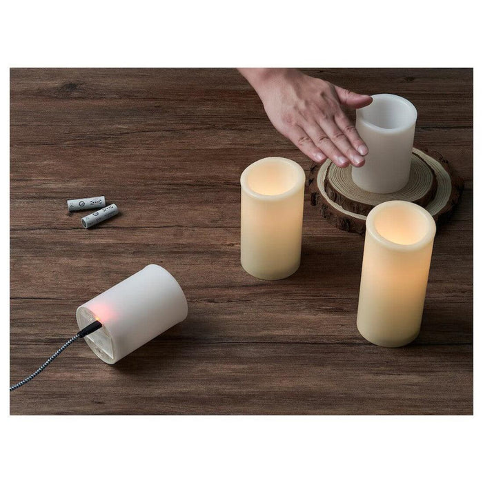 "Indoor white LED block candles, set of 3 by IKEA. Rechargeable and elegant.40520452     

