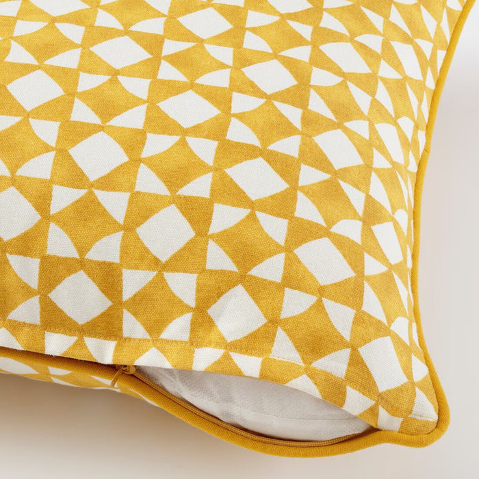 Close-up of IKEA GOKVÄLLÅ cushion cover fabric showing soft cotton texture and yellow/white stripes 40596121