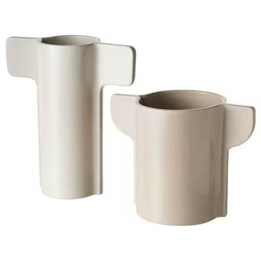 A pair of light beige/grey-beige IKEA PELARRÖNN vases, adding modern elegance to your home decor-80537988