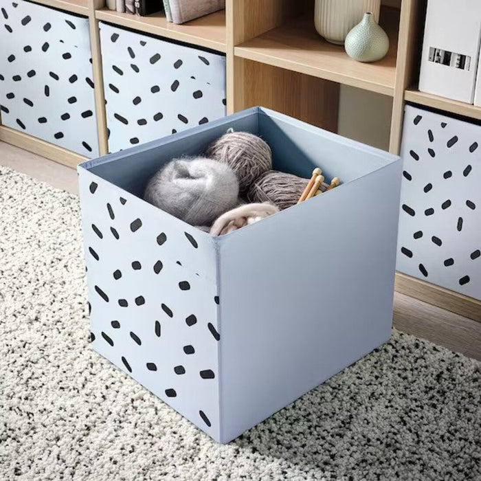 Patterned storage cube in blue and black, 33x38x33 cm-30558153