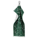 Green towel with white pattern on a mannequin against a white background