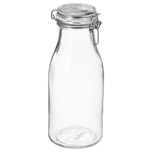 IKEA Bottle-shaped jar with lid, clear glass, 1L - Front view 80541363