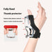 Thumb protector sleeve with perforated aluminum sheet for support, designed for tendon sheath discomfort relief and post-plaster recovery. Features breathable material and adjustable fit for stability and comfort-

