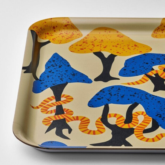 A practical and elegant patterned/multicolour tray ideal for organizing dining essentials with style.