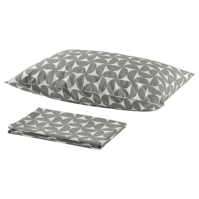 IKEA ÄNGSNEJLIKA Flat sheet and pillowcase, grey/green, 150x260/50x80 cm (59x102/20x31 ")  90576286