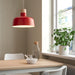 Red and birch BUNKEFLO pendant lamp by IKEA – 36 cm diameter minimalist ceiling light for dining rooms or bedrooms