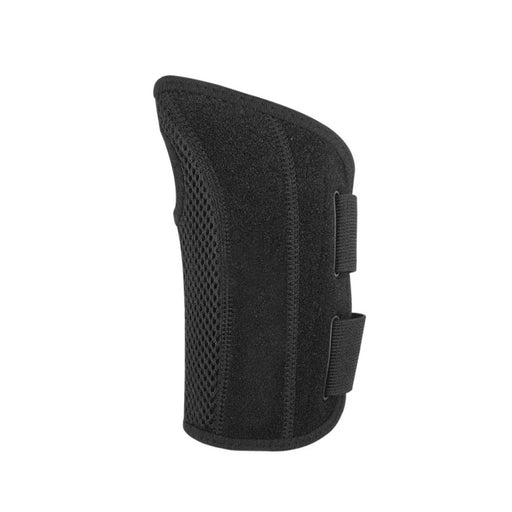 A black wrist brace designed for the left hand, featuring two adjustable straps with hook-and-loop fasteners for a secure fit. Made from breathable and durable materials, it offers compression and support for wrist injuries like sprains, fractures, or carpal tunnel syndrome. Ideal for recovery and daily use.-1598445819032