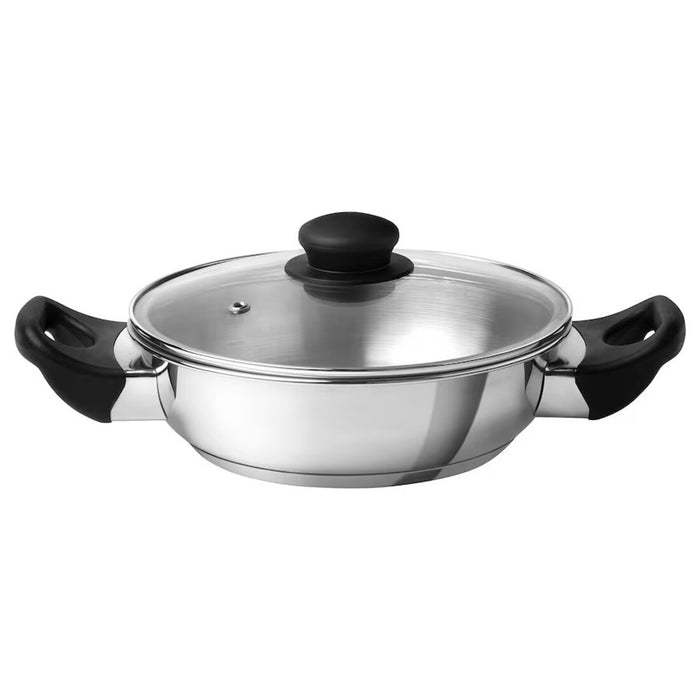 IKEA GULDSPARID Kadai wok with lid, 26 cm with VARDAGEN Wok spatula, stainless steel/beech, 36 cm