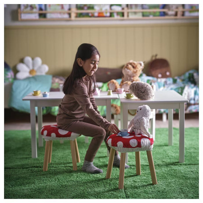 IKEA FLISAT Children's Stool, Pine with Stool Cover, Toadstool Shaped/red White