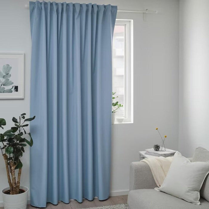 IKEA BENGTA Block-out curtain, 1 length, blue, 210x250 cm with  VIDGA Single track rail, included ceiling fittings/white140 cm