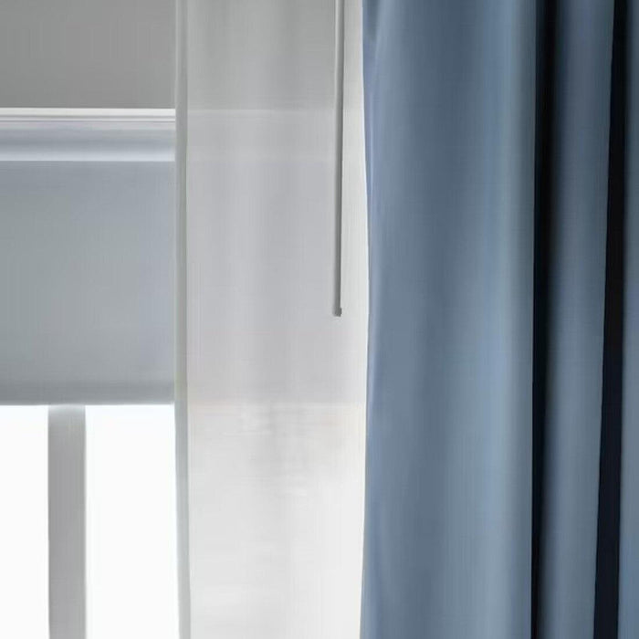 IKEA BENGTA Block-out curtain, 1 length, blue, 210x250 cm with  VIDGA Single track rail, included ceiling fittings/white140 cm