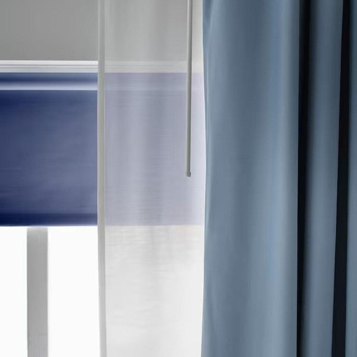 IKEA BENGTA Block-out curtain, 1 length, blue, 210x250 cm with  VIDGA Single track rail, included ceiling fittings/white140 cm