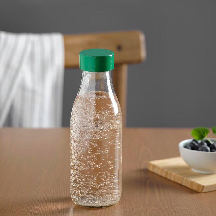 IKEA SPLITTERNY Snack container, grey/Brown, 300 ml with SPARTANSK Water bottle, clear glass/green, 0.5 l and MOPSIG Cutlery Spoon Fork Set -12 Pieces