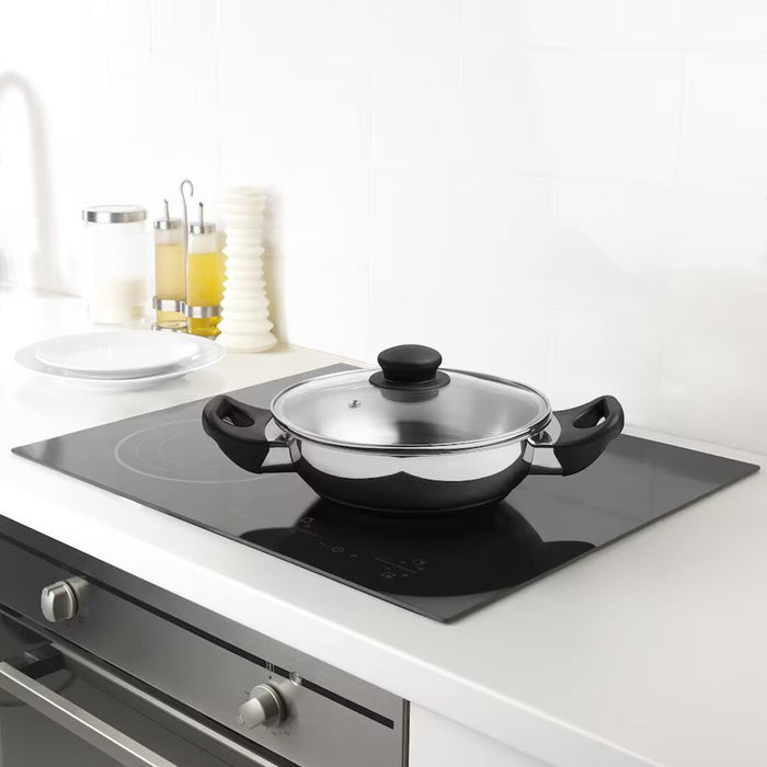 Induction-compatible IKEA kadai wok (20cm) with nonstick interior and tempered glass lid 30601444    