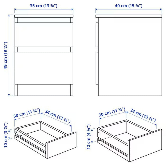 IKEA KULLEN Chest of 2 drawers, 35x49 cm (13 3/4x19 1/4 ")