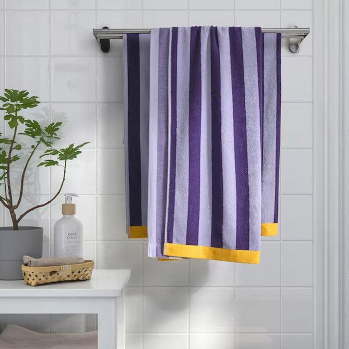 IKEA ENSKOTTMAL/VIKFJÄRD Bath towel, lilac/striped, 70x140 cm with Hand towel, lilac/striped, 40x70 cm and Washcloth, white30x30 cm