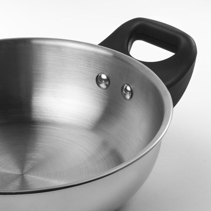 Close-up image of  Stainless steel kadai wok with ergonomic handle and see-through glass lid (20cm diameter) 30601444    

