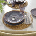 IKEA FÄRGKLAR lilac deep plate styled with cutlery, glasses and vase on placemat