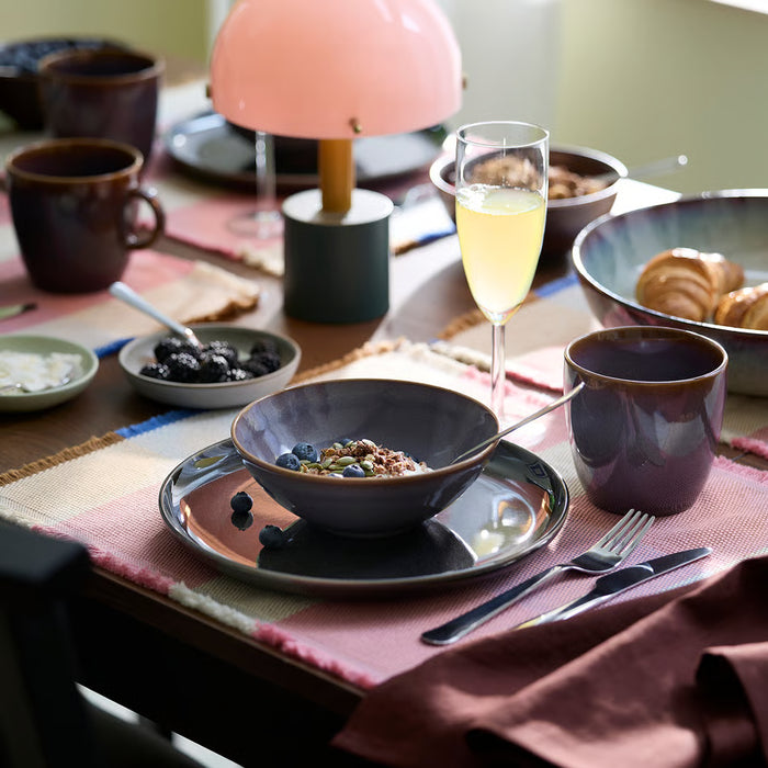 IKEA FÄRGKLAR lilac plate 26cm shown at angle highlighting reactive glaze finish