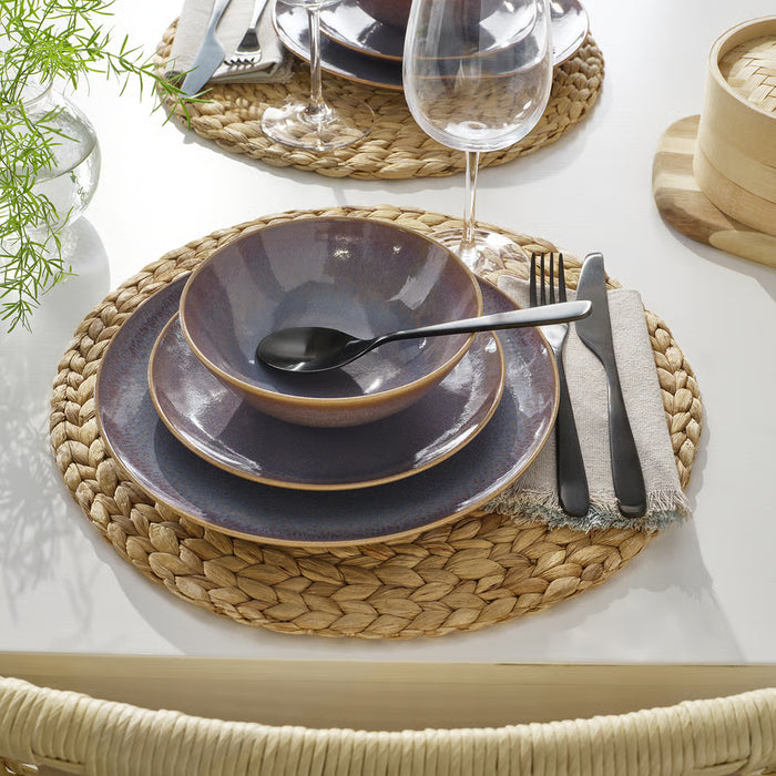 IKEA FÄRGKLAR lilac side plate styled on dining table with bowls and cutlery
