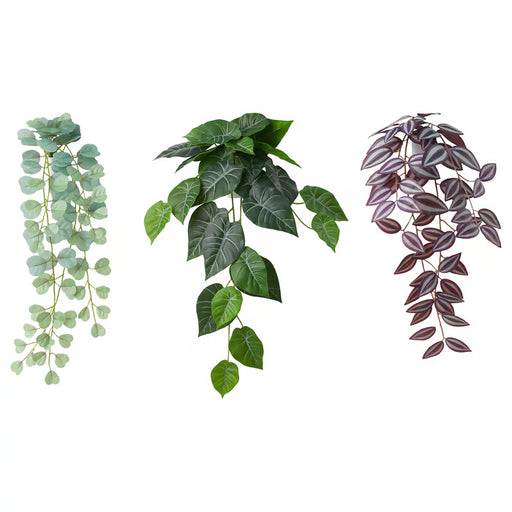 IKEA FEJKA artificial plant with wall holder set of 3 green and lilac trailing plants in light gray pots #10548626