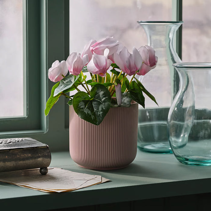 IKEA FEJKA artificial potted plant in pink pot side angle view