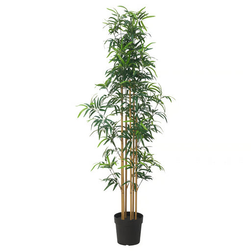 IKEA FEJKA artificial bamboo potted plant in grey concrete pot, full view #20568893
