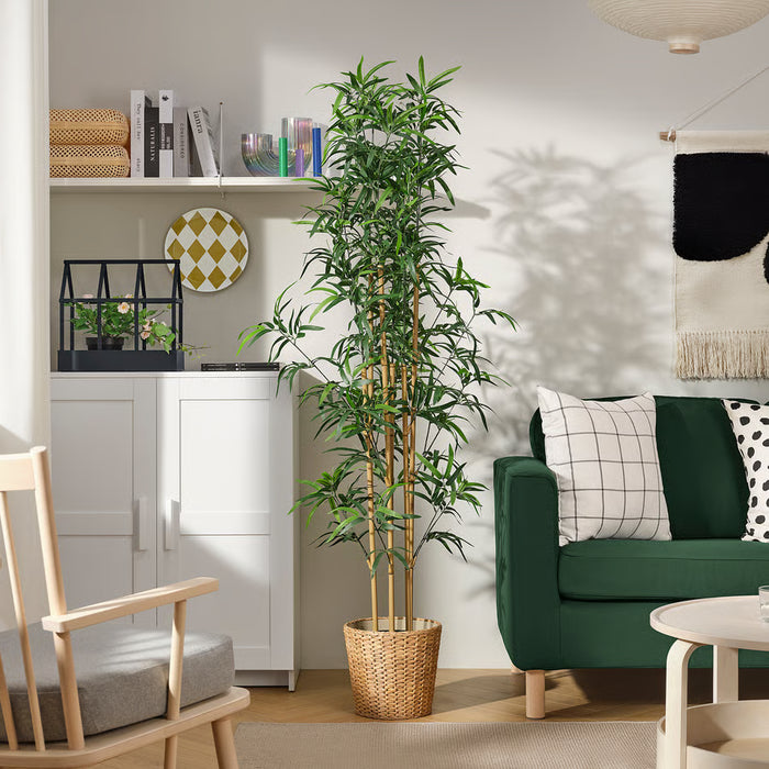 IKEA FEJKA artificial bamboo plant styled in living room corner setting