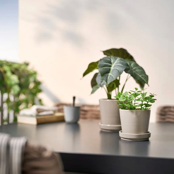FEJKA mini artificial mint plant in a pot, perfect for brightening offices, bathrooms, or balcony spaces. 20600869