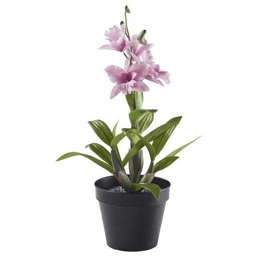 IKEA FEJKA artificial potted plant – pink noble dendrobium orchid, 12 cm, low-maintenance indoor/outdoor decor.